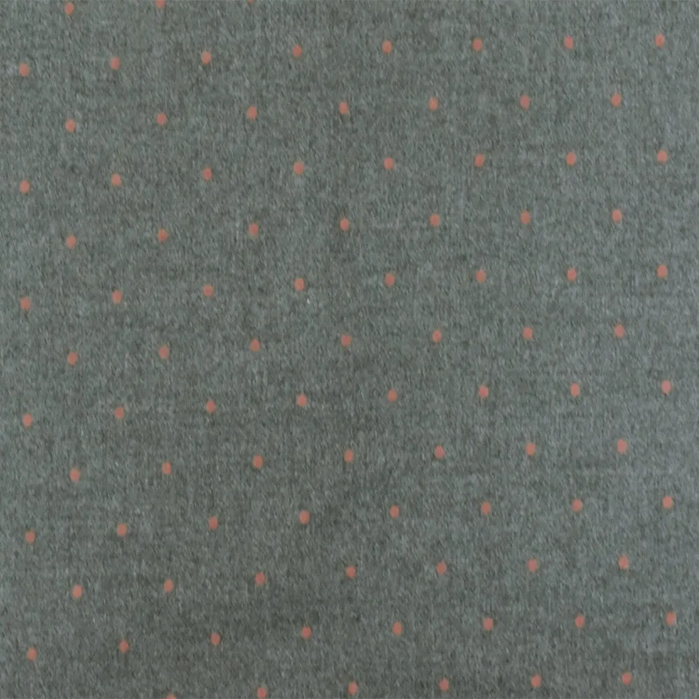 Gray-Coral Pink Dot Velvet Flocked Poly-Wool Twill Woven Jacketing Fabric